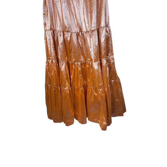 Anthropologie Let Me Be Metallic Tiered Maxi Dress Orange Sleeveless M - Picture 4 of 12
